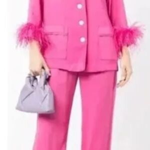 Vibrant Pink Feather Trim Pajama Set